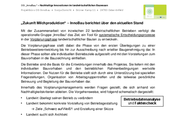 "Zukunft Milchproduktion"- InnoBau berichtet über den aktuellen Stand