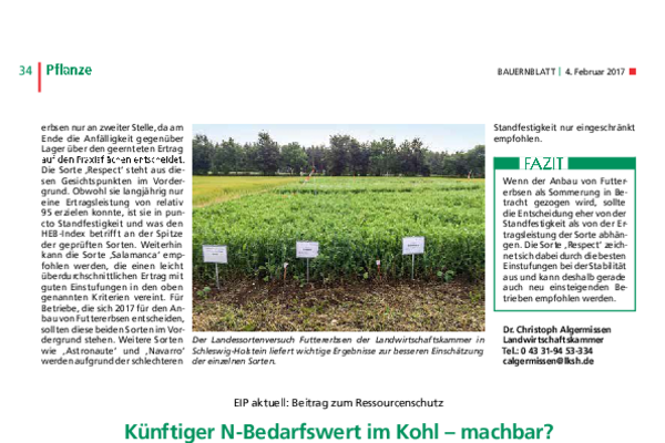 EIP aktuell : Künftiger N-Bedarfswert im Kohl-machbar?