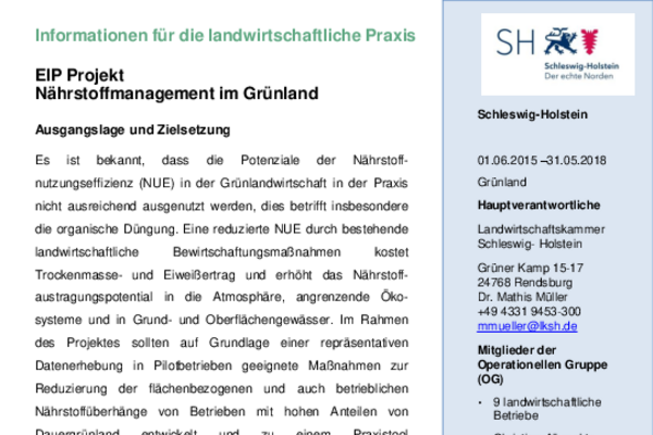 Praxisblatt der OG Nährstoffmanagement im Grünland