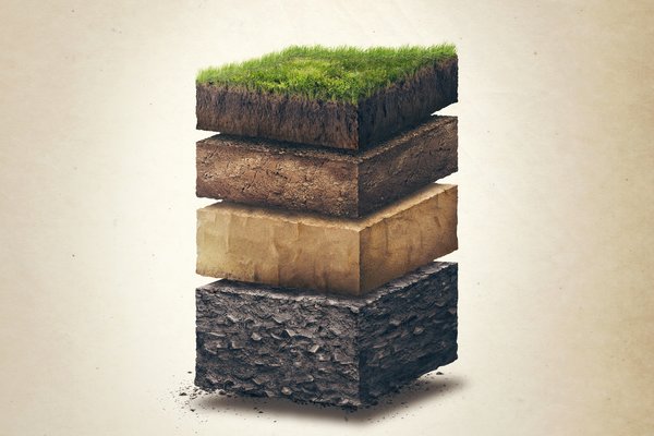 Ein Symbolbild verdeutlicht den Aufbau des Bodens und dessen verschiedene Schichten.