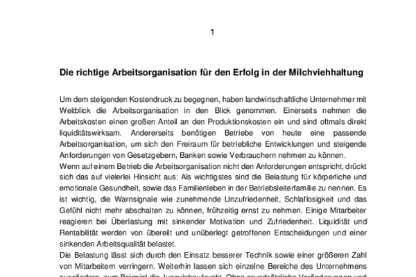 Die richtige Arbeitsorganisation für den Erfolg in der Milchviehhaltung
